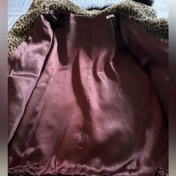 Fur Coat Jacket Hip Length Hooded Lined Cheetah Print - Picture 8 of 13